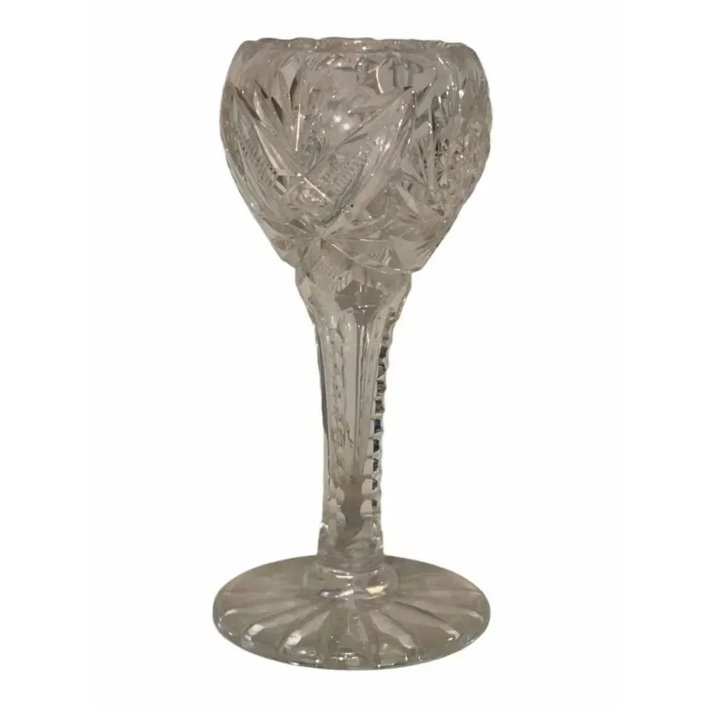 Antique ABP American Brilliant Cut Glass Chalice Bud Vase Tulip Hobstar Fan 8